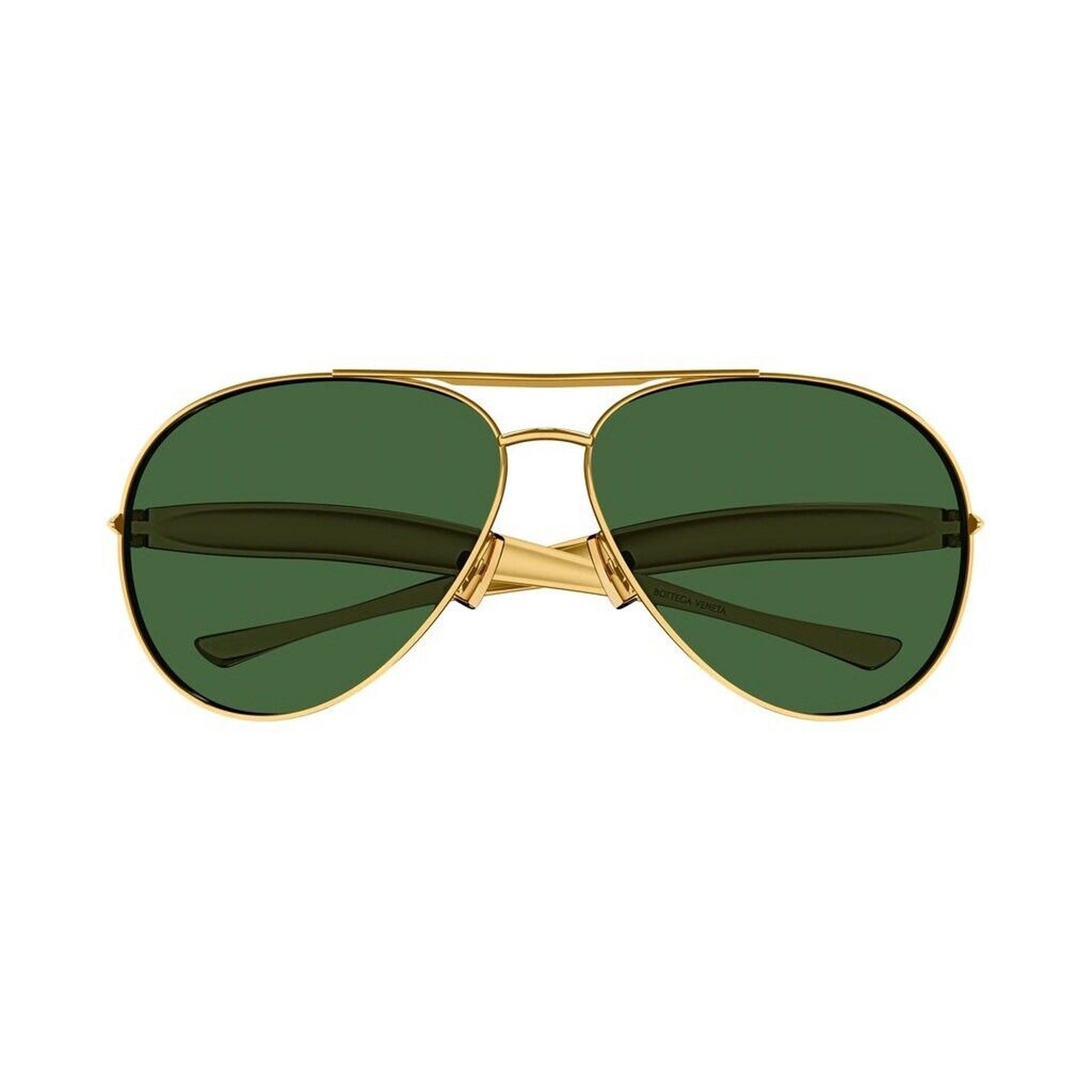 Bottega Veneta BV1305S 001 Gold Green Lens Aviator Sunglasses Unisex AUTHENTIC