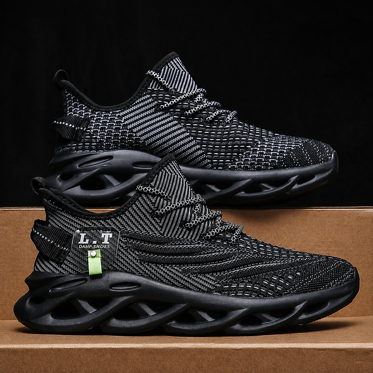 Unisex Black Running Shoes – Lightweight Breathable Athletic Sneakers