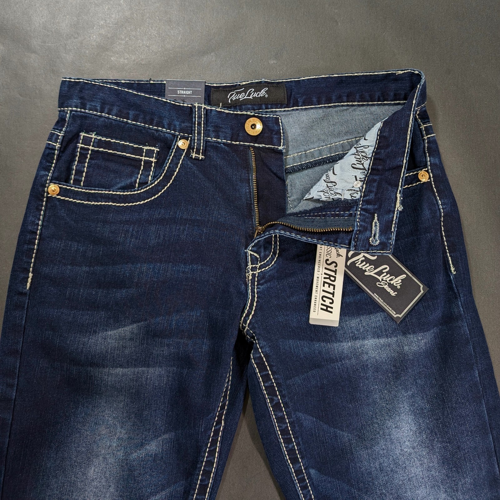 True Luck Straight Leg Jeans Men’s Size 30×32 32×32 Gold Stitched Pockets