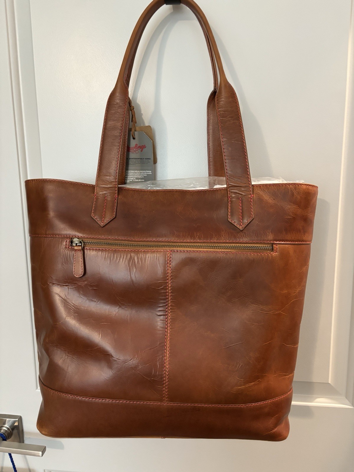 Rawlings Tan Baseball Stitch Leather Tote Bag Large NWT