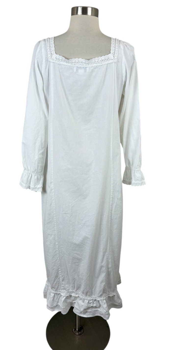 The 1 For U Victorian Long White Cotton Nightgown Eyelet Ribbon Smocked Size M