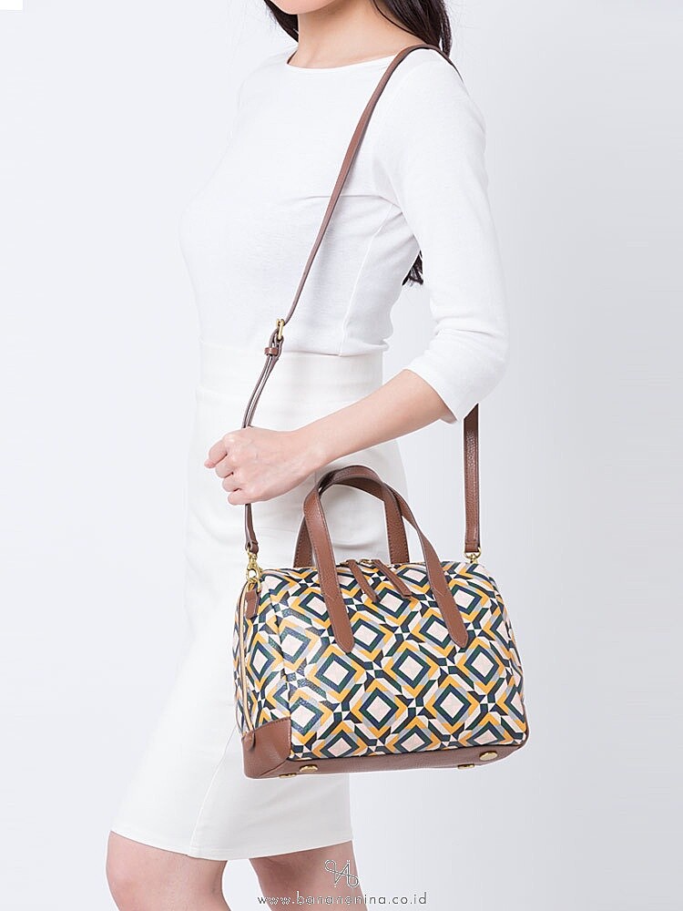 Fossil Sydney Satchel Yellow Geometric Crossbody Bag SHB2351702 NWT $138 Retail
