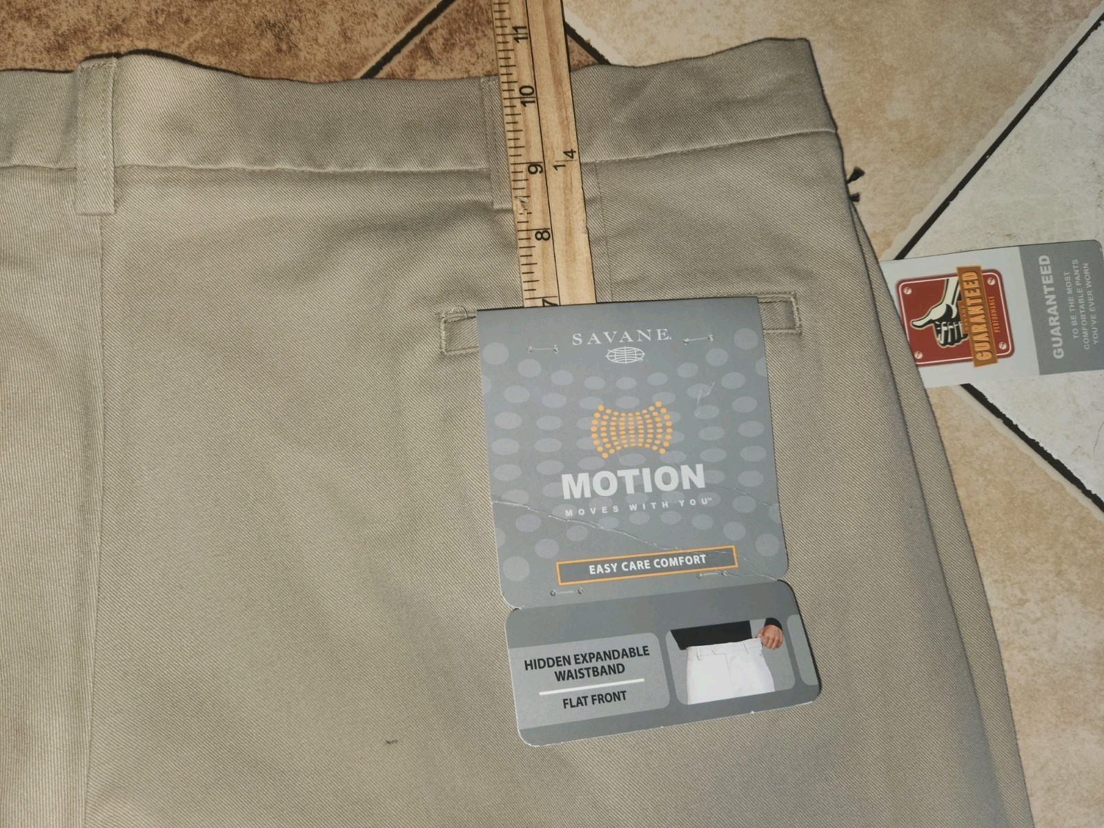 Savane Motion Men’s 42W X 30L Tan Khaki Mink Flat Front 100% Cotton NWT