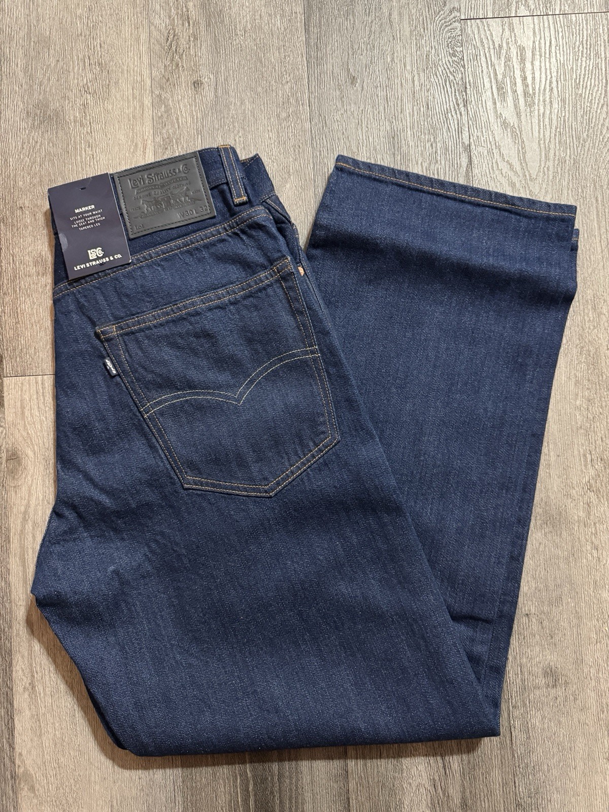 Levi’s Blue Tab Marker Loose Jeans Selvedge Japanese Denim Dark Wash 30×32