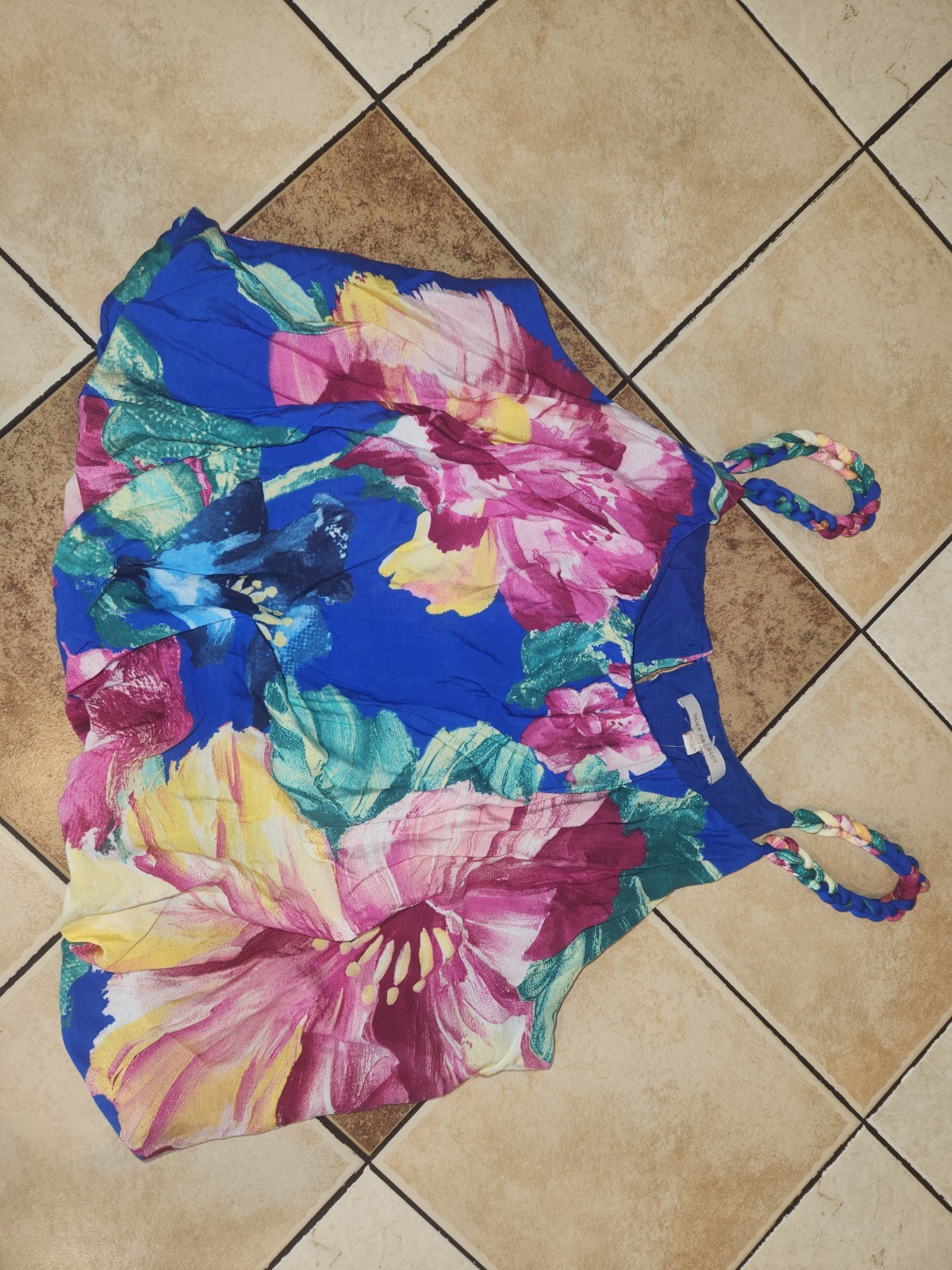 Skies Are Blue Pedal Pop Braid Strap Floral Bubble Top Small S NWT