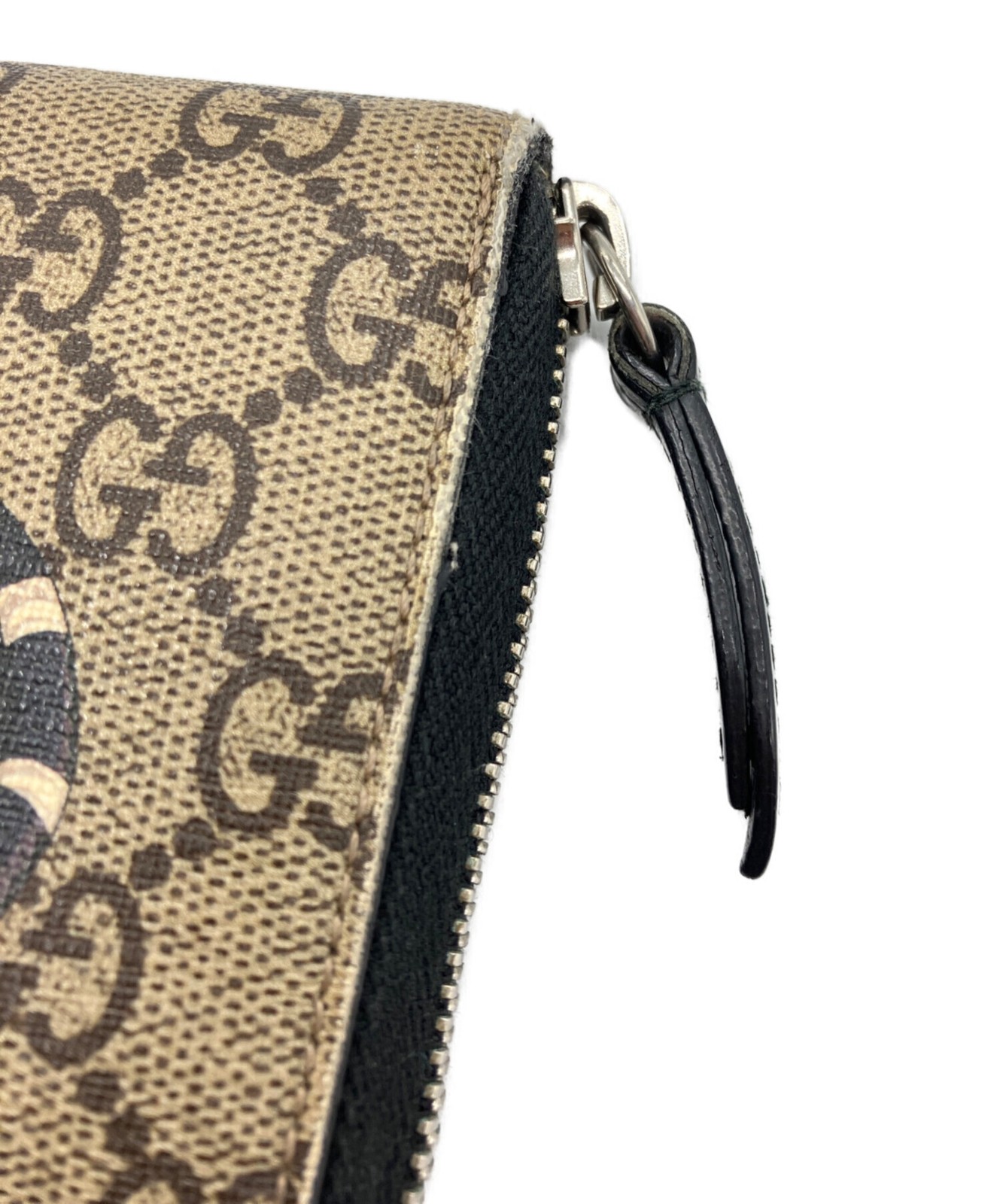 Gucci Kingsnake Print Brown GG Canvas Zip Around Wallet 451273 Italy Unisex