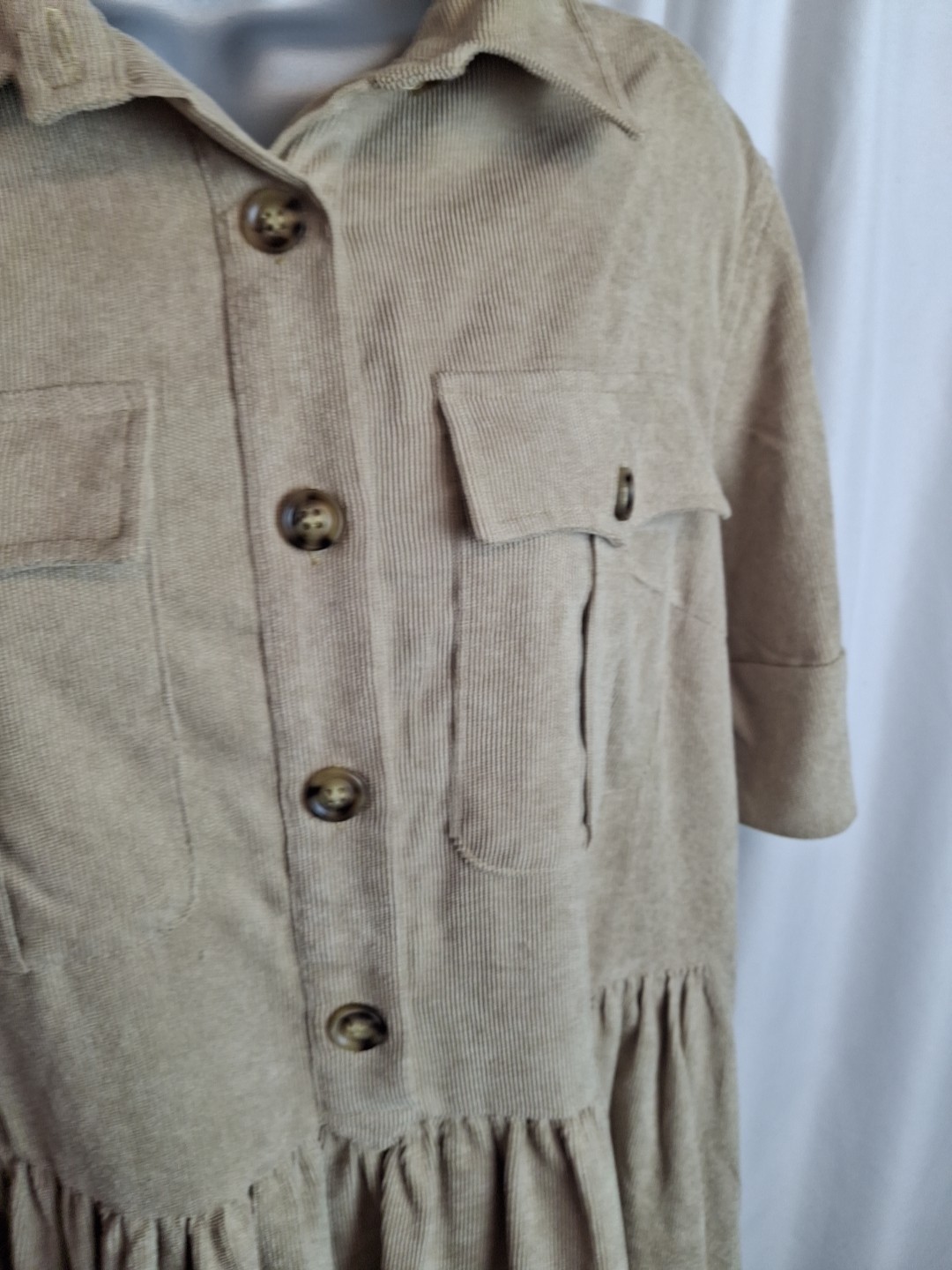 Tiered Shirt Dress Jolie Moi Military Ecru uk14 Short Sleeves Pocket Casual