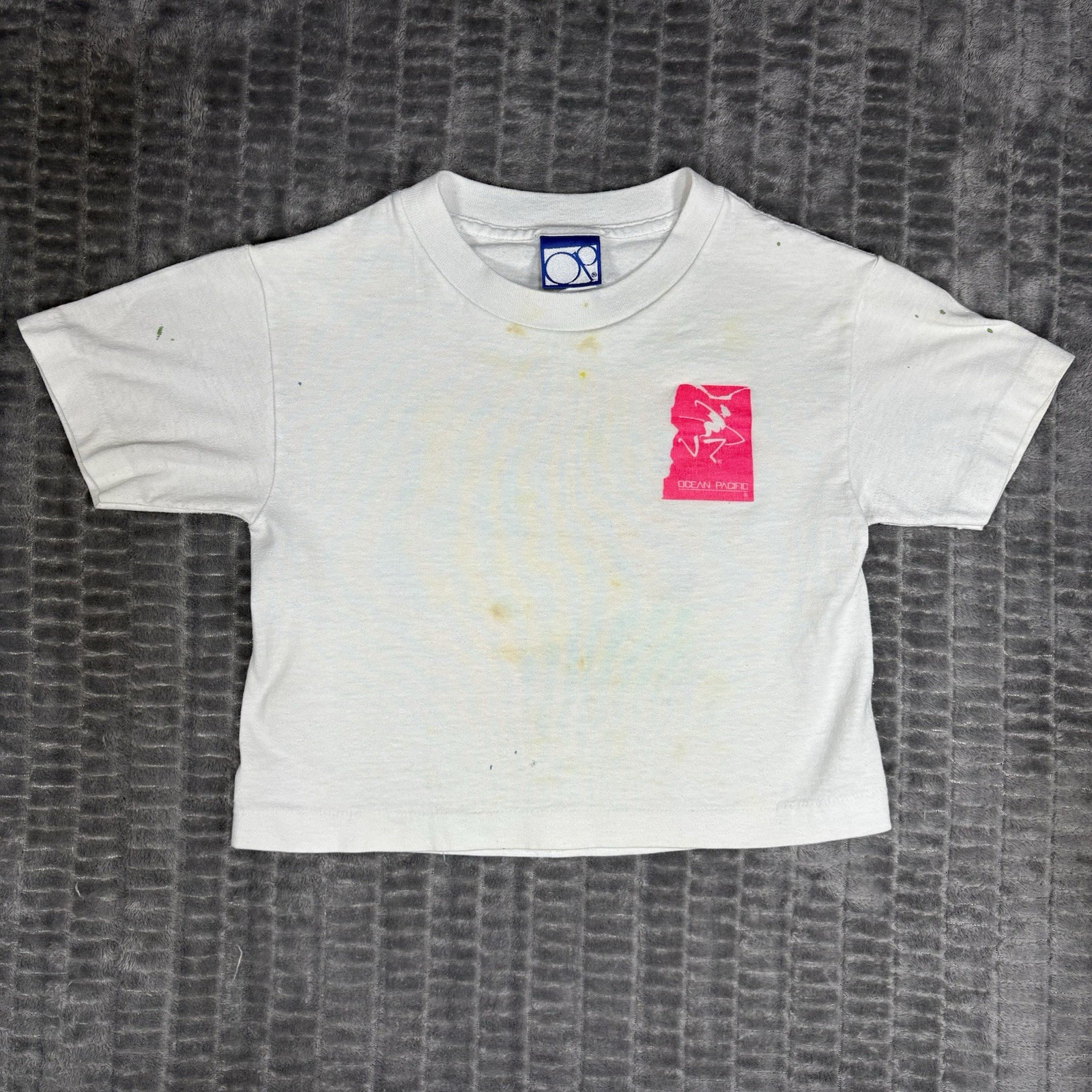 Vtg 1989 Ocean Pacific Op Surf T Shirt Crop Top Neon Windsurfing Made in USA SM