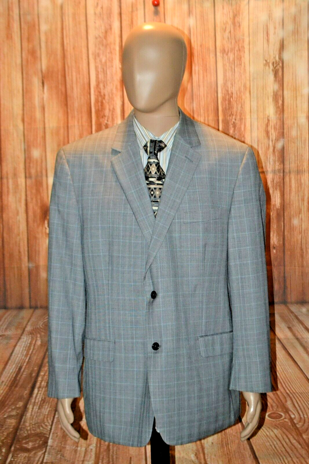 Michael Kors Men Gray Wool Blend Dual Vent Check Pattern Sports Coat Sz 46R