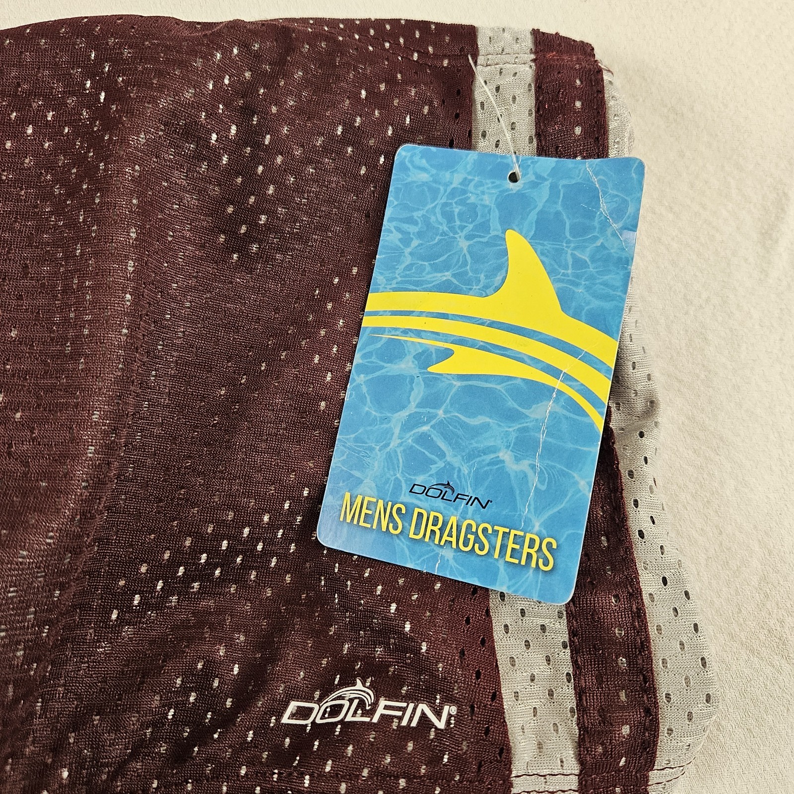 NWT Dolfin Dragster Mesh Swim Shorts Mens Size 34 Gray Pink stripe