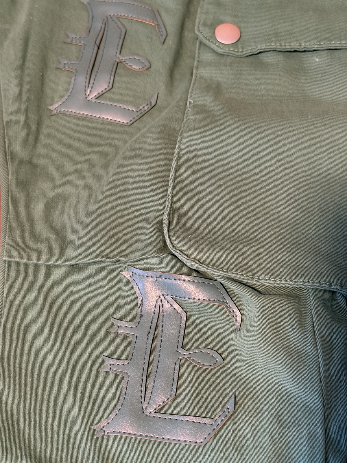 Cooper 9 36 Cargo Pants Men Green Cotton Twill Flared Logo Zipper Button