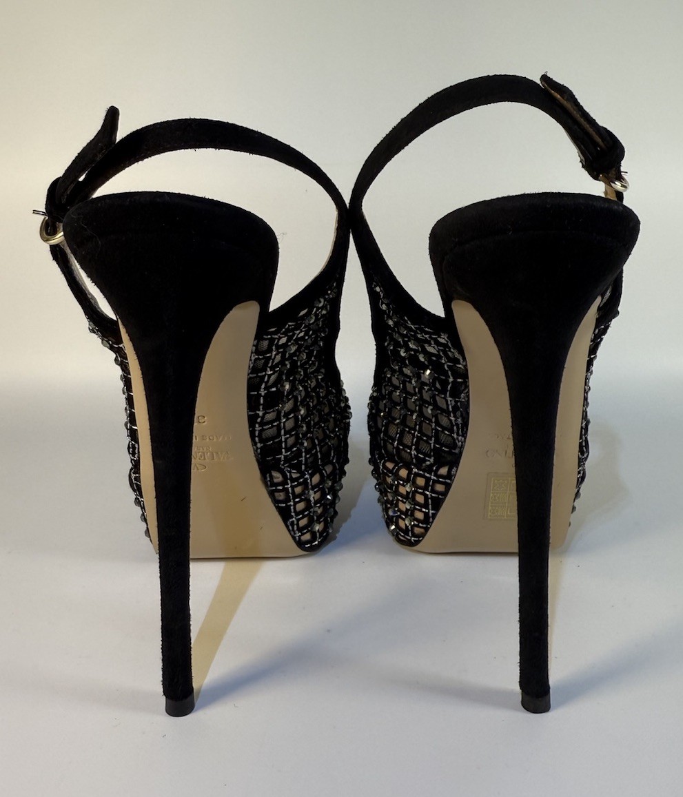 Valentino Garavani Lattice Crystal Mesh Slingback Platform Pumps Size 37.5