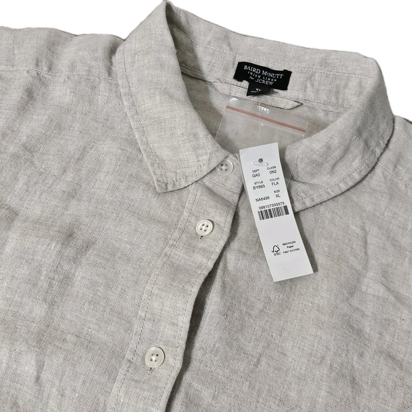 J. CREW Baird McNutt Irish Linen relaxed button up short sleeve shirt XL Cream