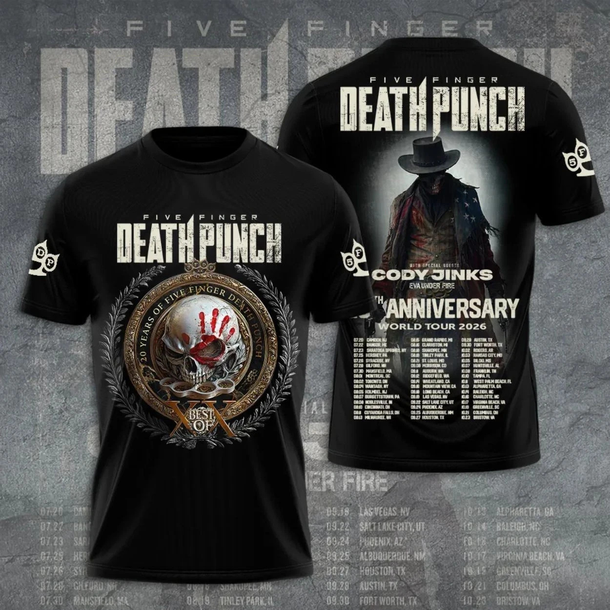 2026 Five Finger Death Punch Tour 2026 3D Shirt S-5XL BT2028