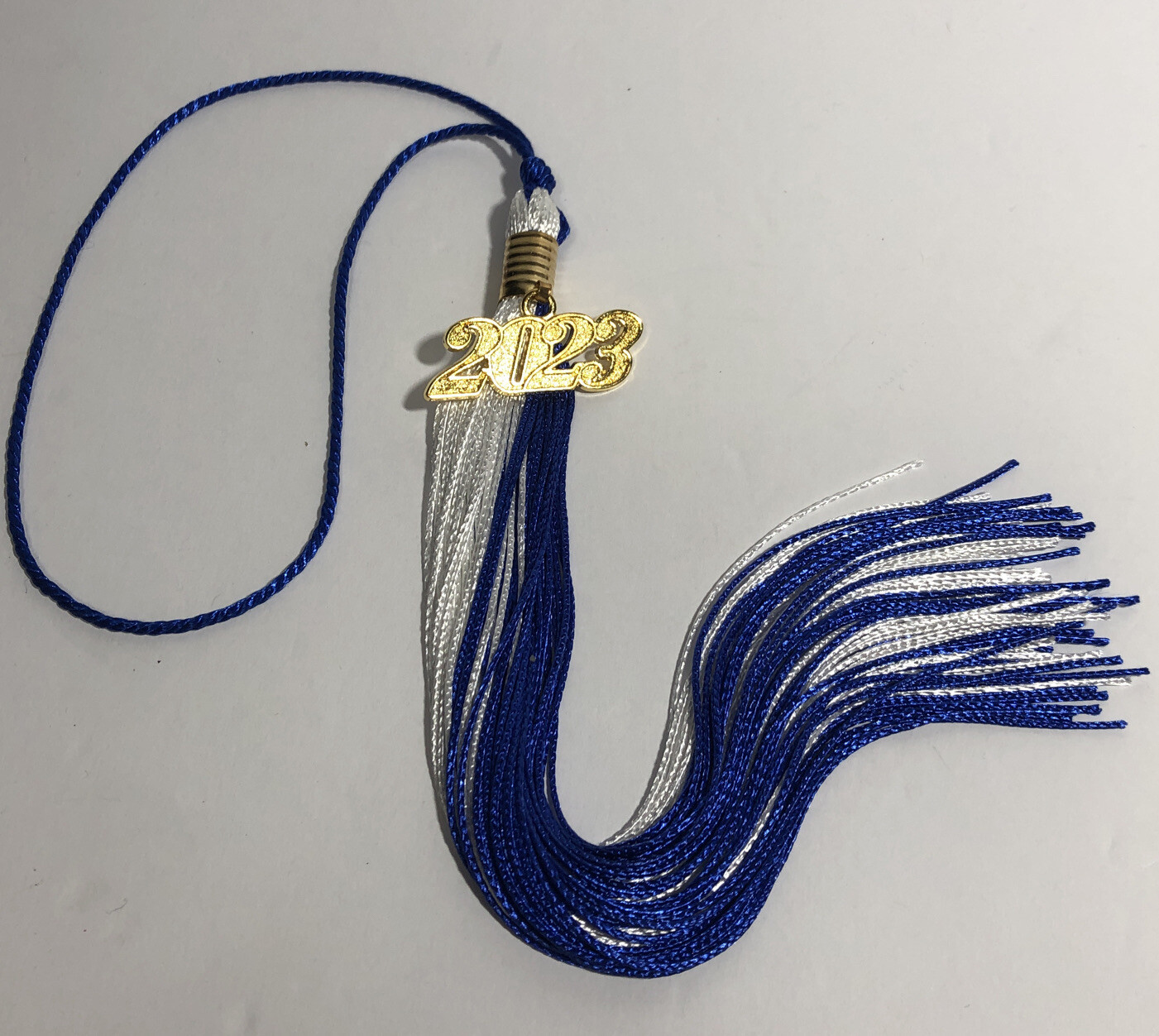 Blue / White 2 Color Graduation Tassel With Gold Date Drop 2023 PSU