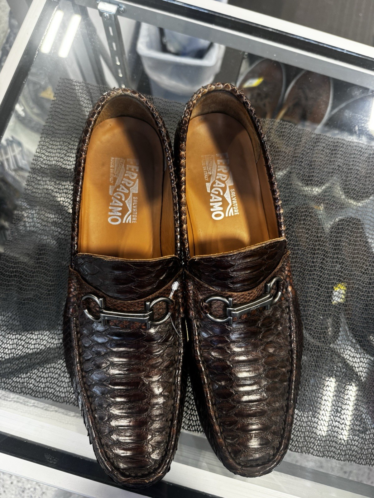 Salvatore Ferragamo Men’s Brown Python Skin Slip-On Dress Loafers 11