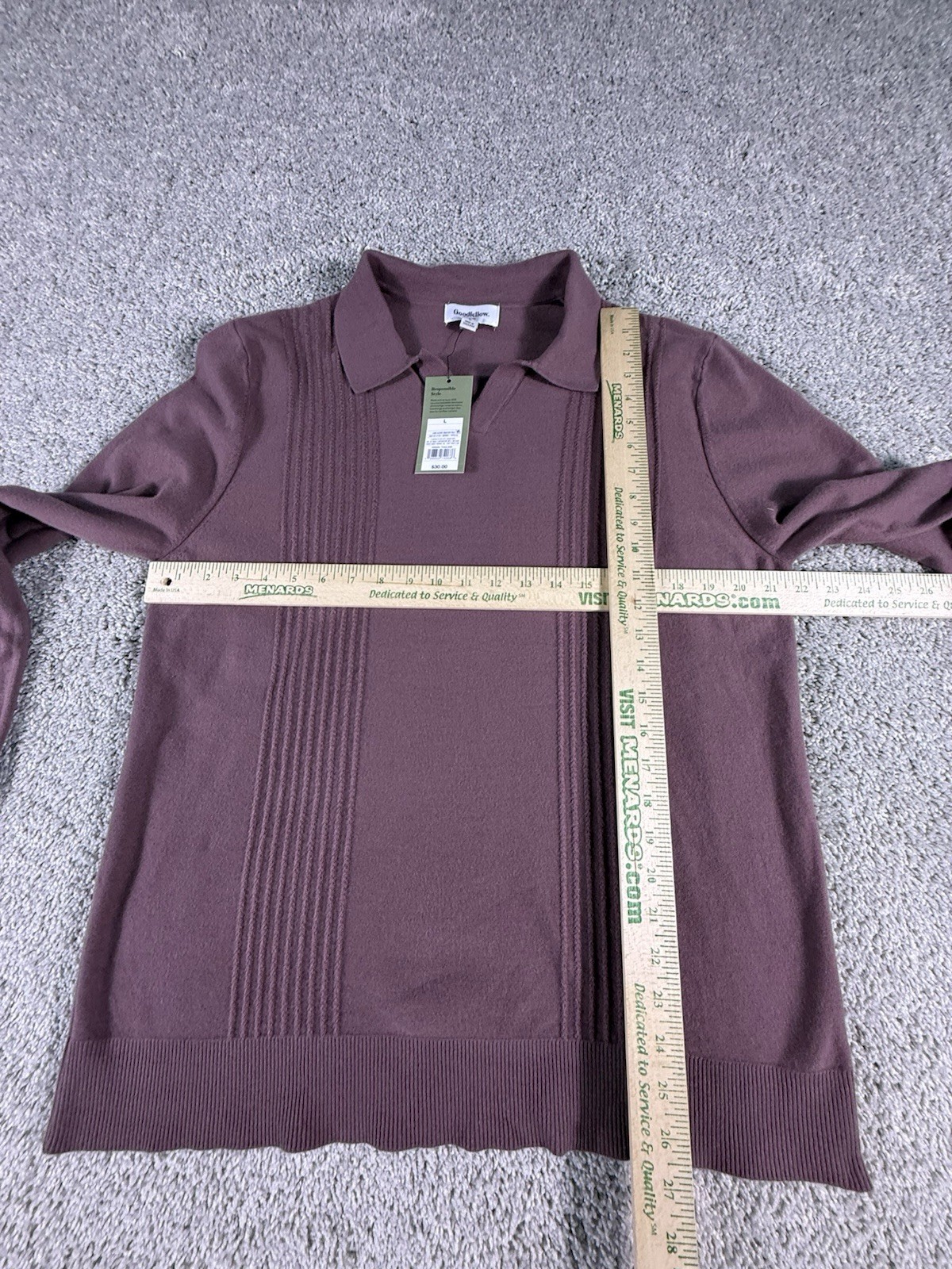 NWT Goodfellow Men’s Long Sleeve Sweater Polo Mulberry Size Large