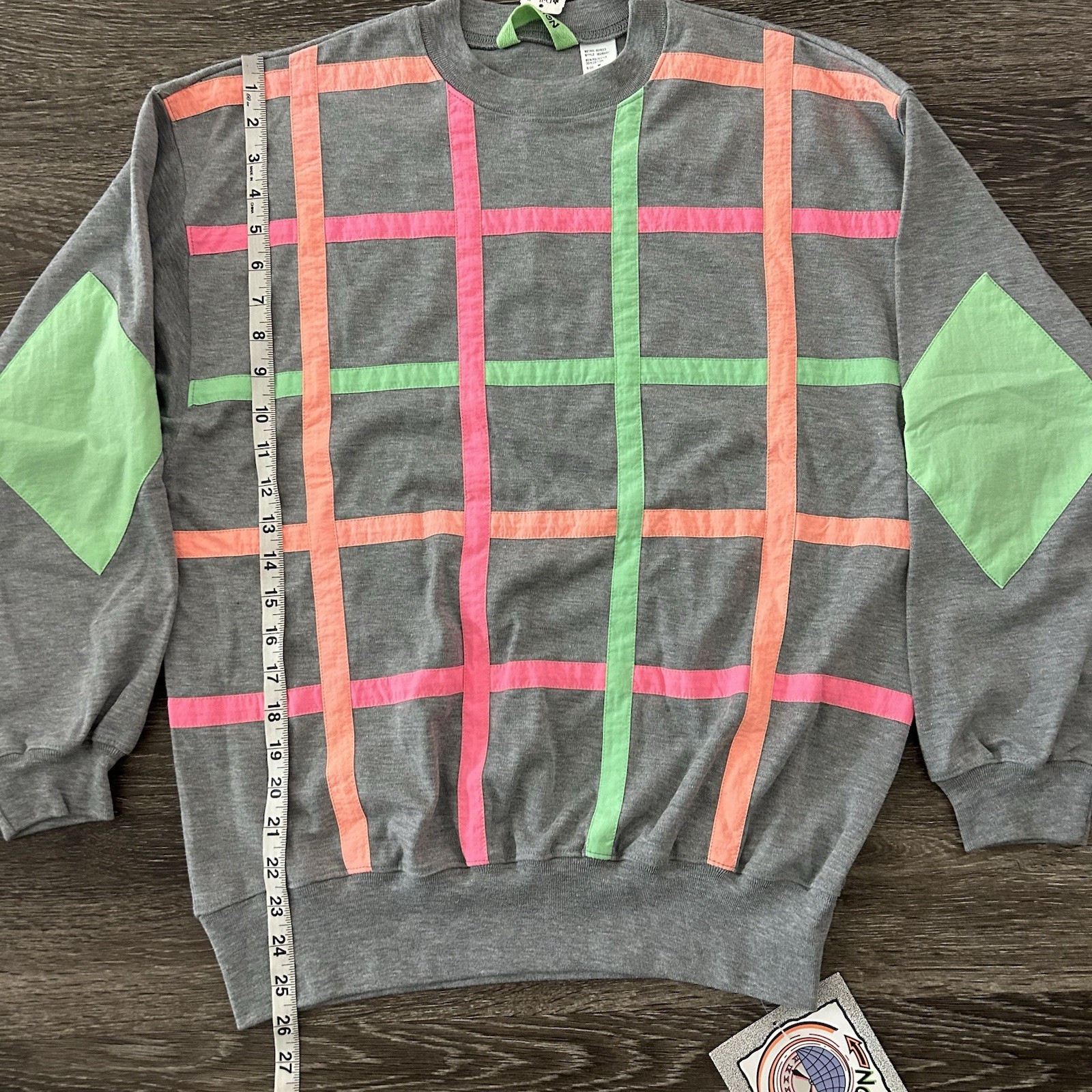 Vintage 80s 90s Recreation Pullover Sweatshirt Sz M Neon Elbow Patches Deadstock