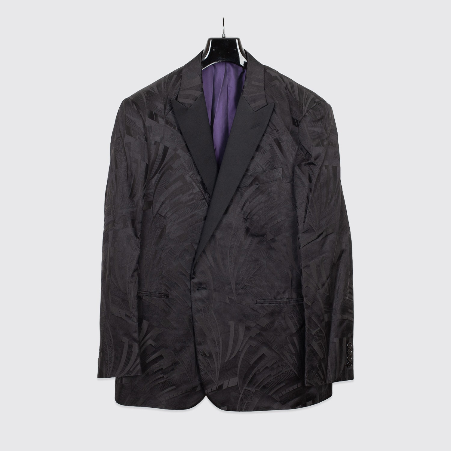 Ralph Lauren Purple Label Silk Dinner Jacket Black Tonal Jacquard Peak Lapel