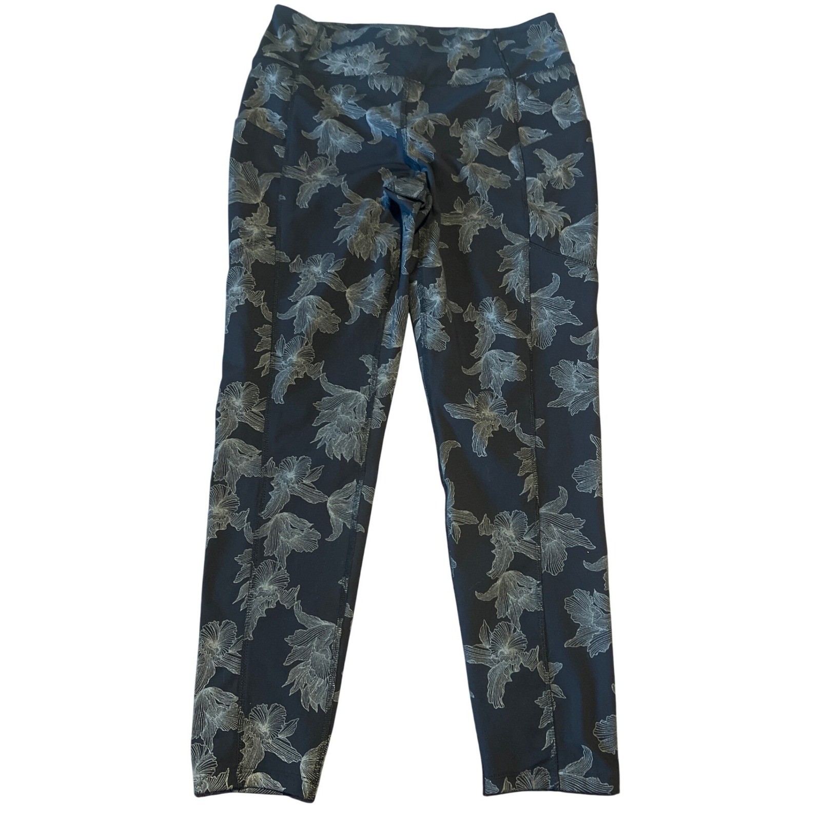 APANA Women Black Floral Print Athletic Leggings Size XL