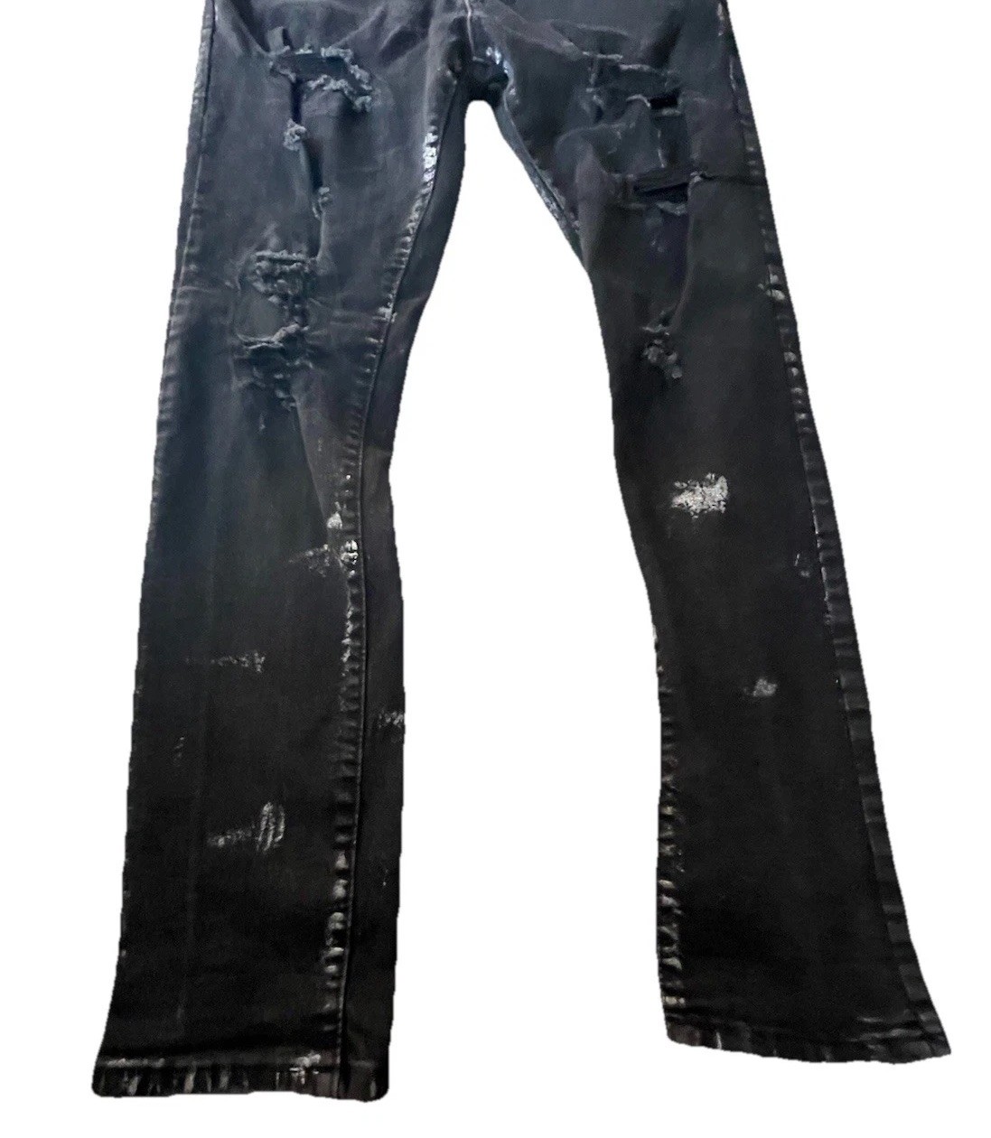 Black Distressed Skinny Jeans Men’s 34 Paint Splatter Streetwear Grunge Punk