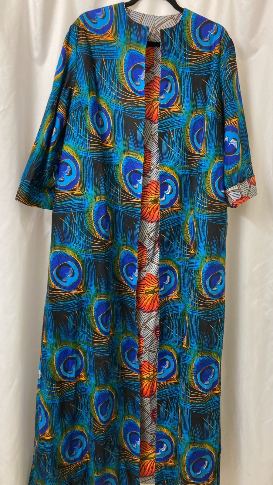 Kenya African Print Long Open Duster Kimono Reversible Pockets Artsy Statement