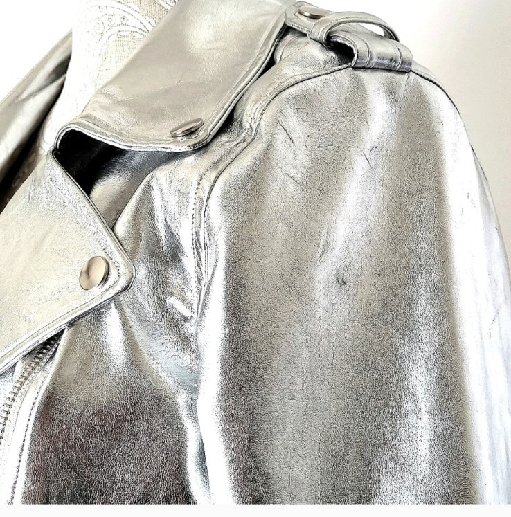 HAODUOYI Women’s Silver Jacket with Zipper cuffs Large