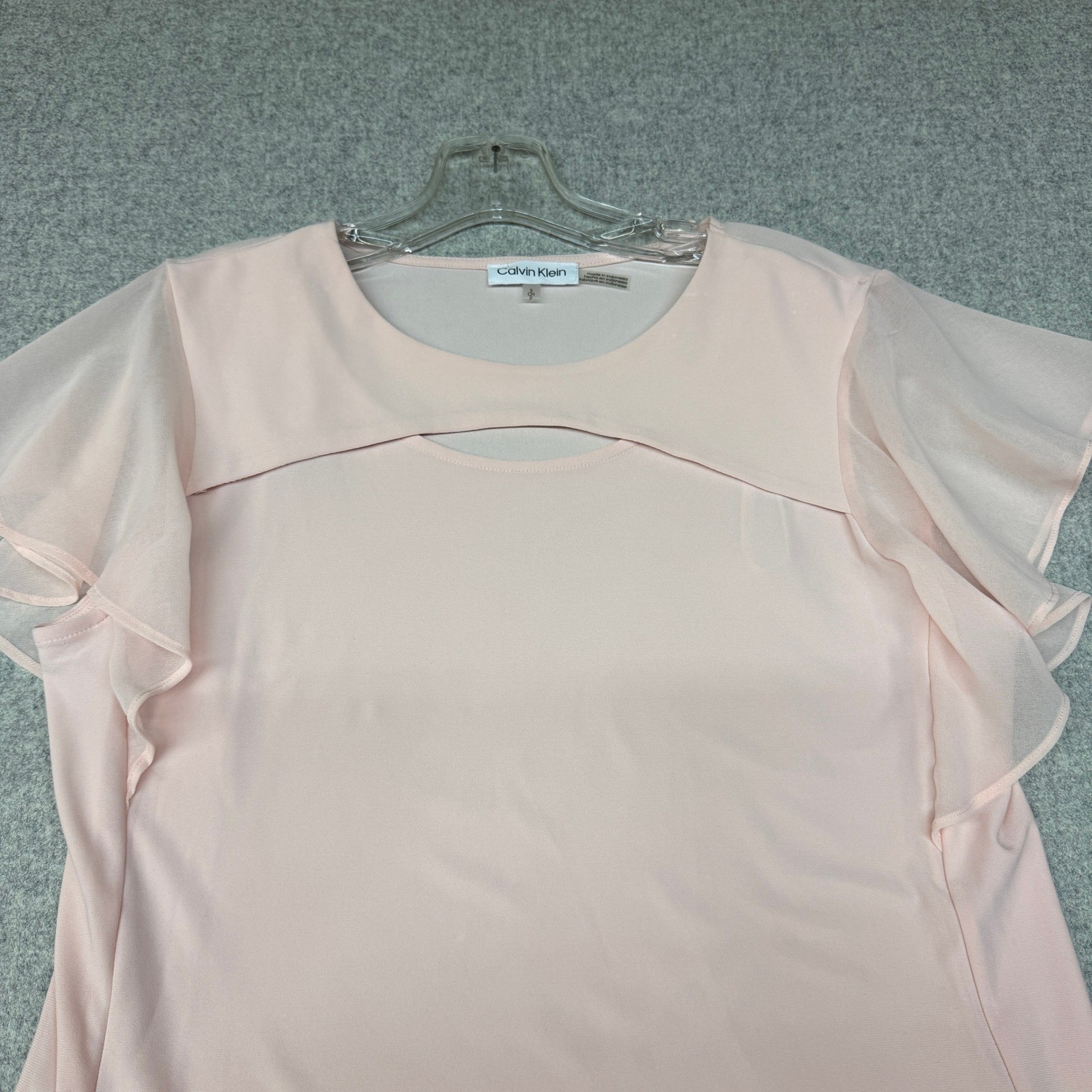 Calvin Klein Blouse Small Pink Cutout Neck Flutter Sleeve Dressy Top Shirt Women