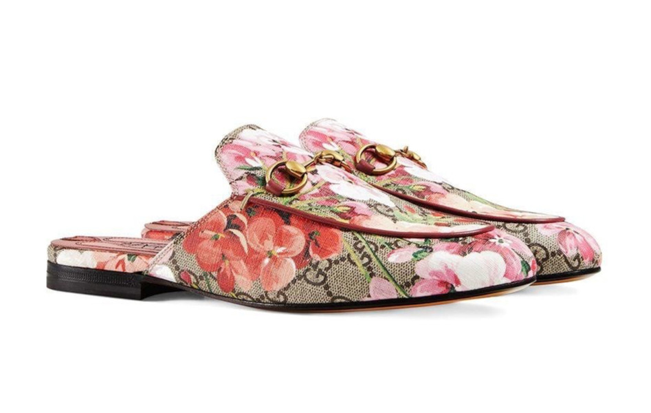 Gucci GG Supreme Princetown Blooms Flora Floral Monogram Mules Slides Size 37.5