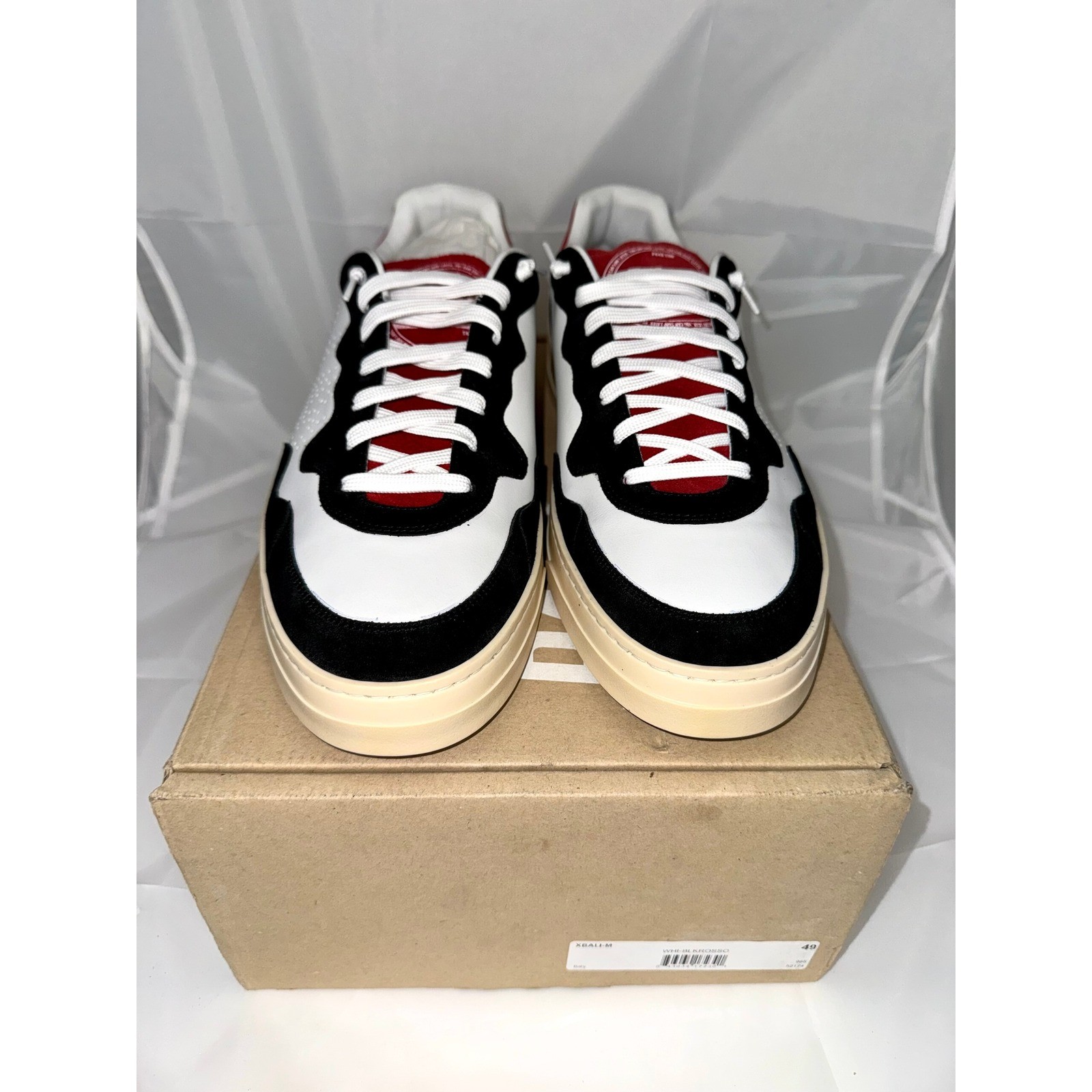 P448 Bali White Black Rosso Red Leather Suede Mens 15/15.5 (49) NIB