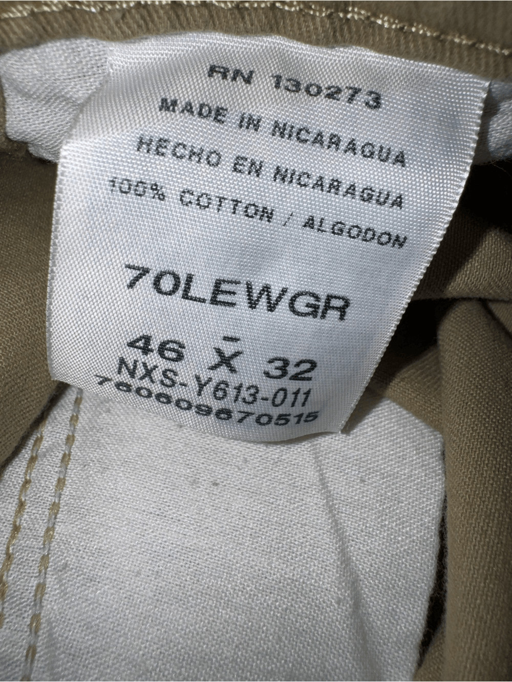 Wrangler Solid Tan Cargo 100% Cotton Pants Relaxed Fit size 46 x 32