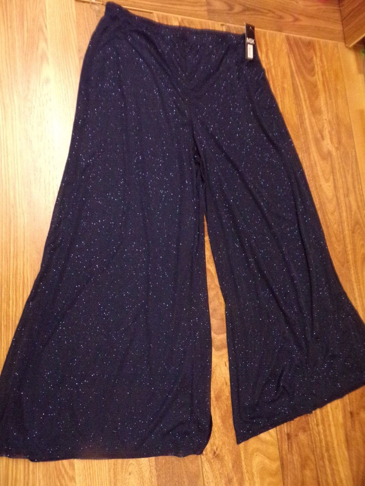 MSK Blue Dressy Flowy Lined High Waist Wide Pants Holiday Sparkly Women’s XL NWT