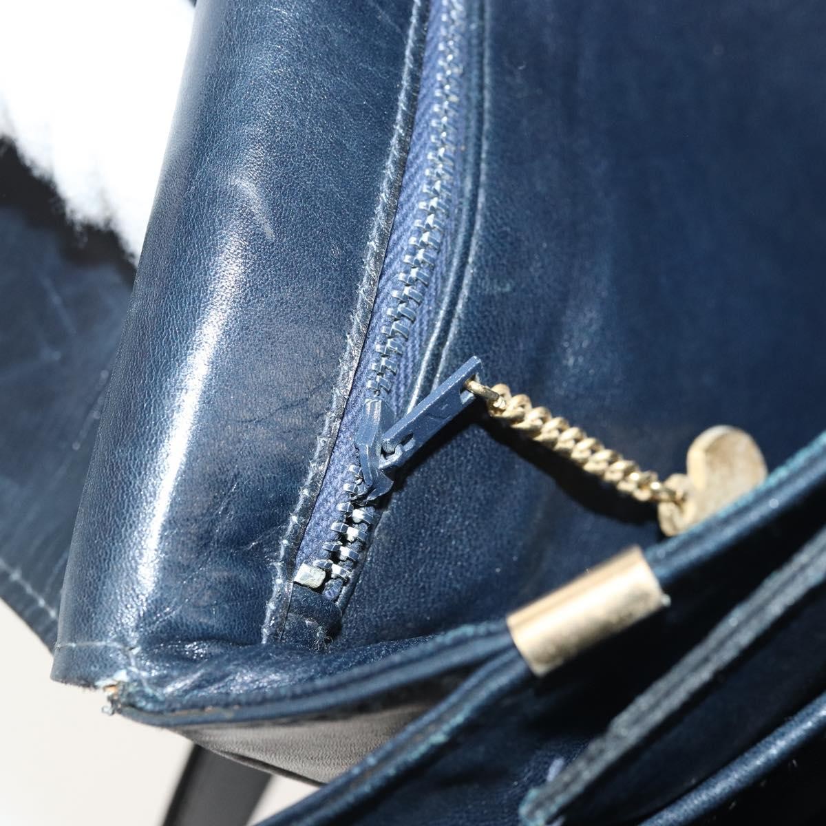 CELINE Horse Carriage Shoulder Bag Leather Navy Gold Auth YKZ1109