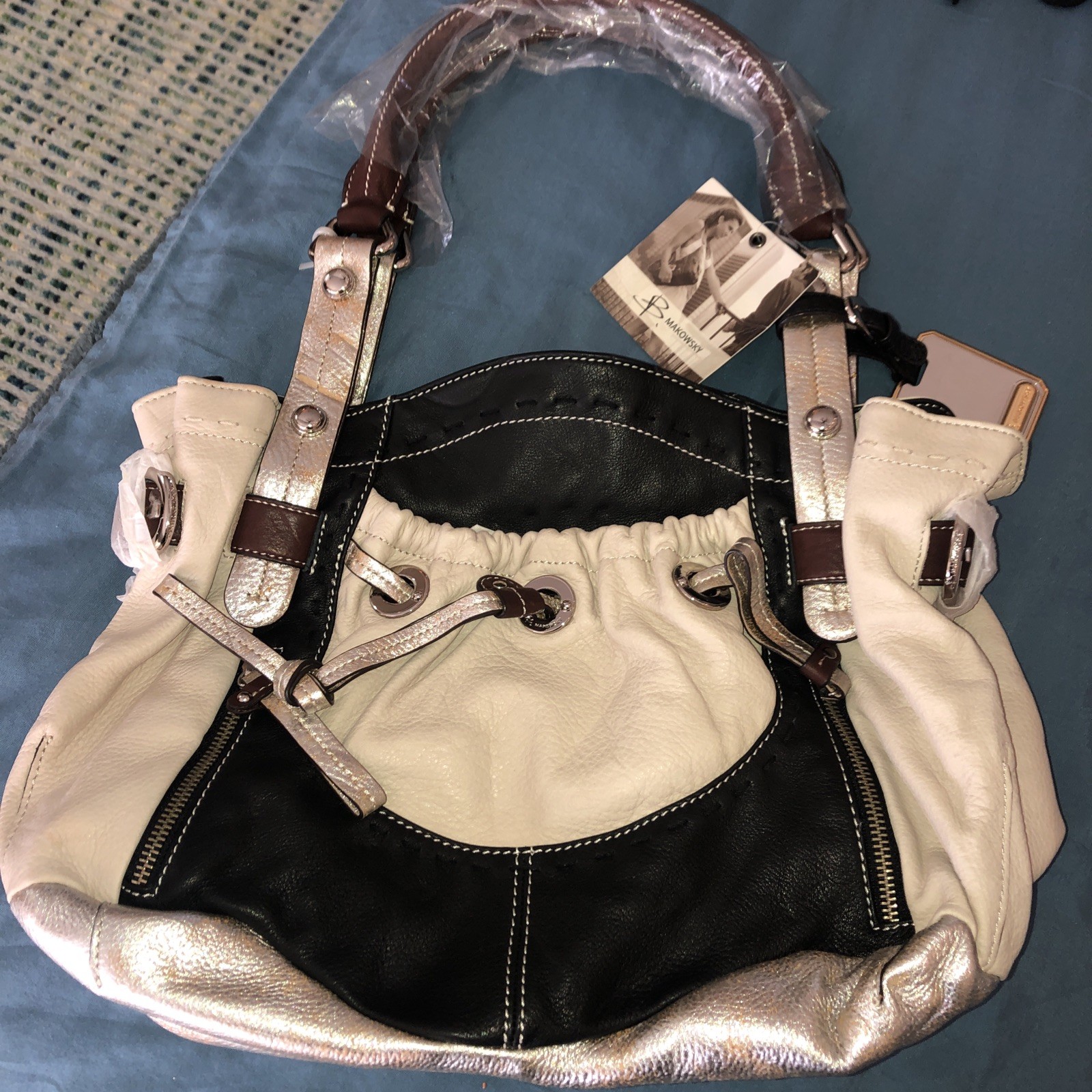 B Makowsky Lisbon Women’s Handbag Purse Multicolor Leather Satchel Tote Dust Bag