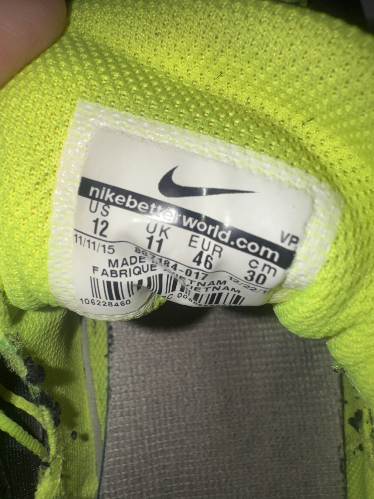 Nike Reax training shoes in an anthracite and volt green colorway Size 12