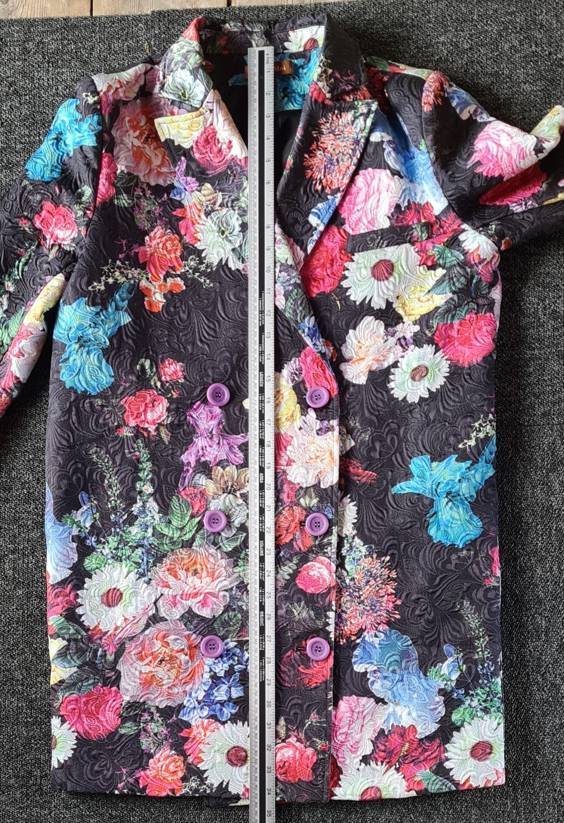 Jolie Moi Floral Jacket UK 14 Double Breasted Textured Blazer Jacket