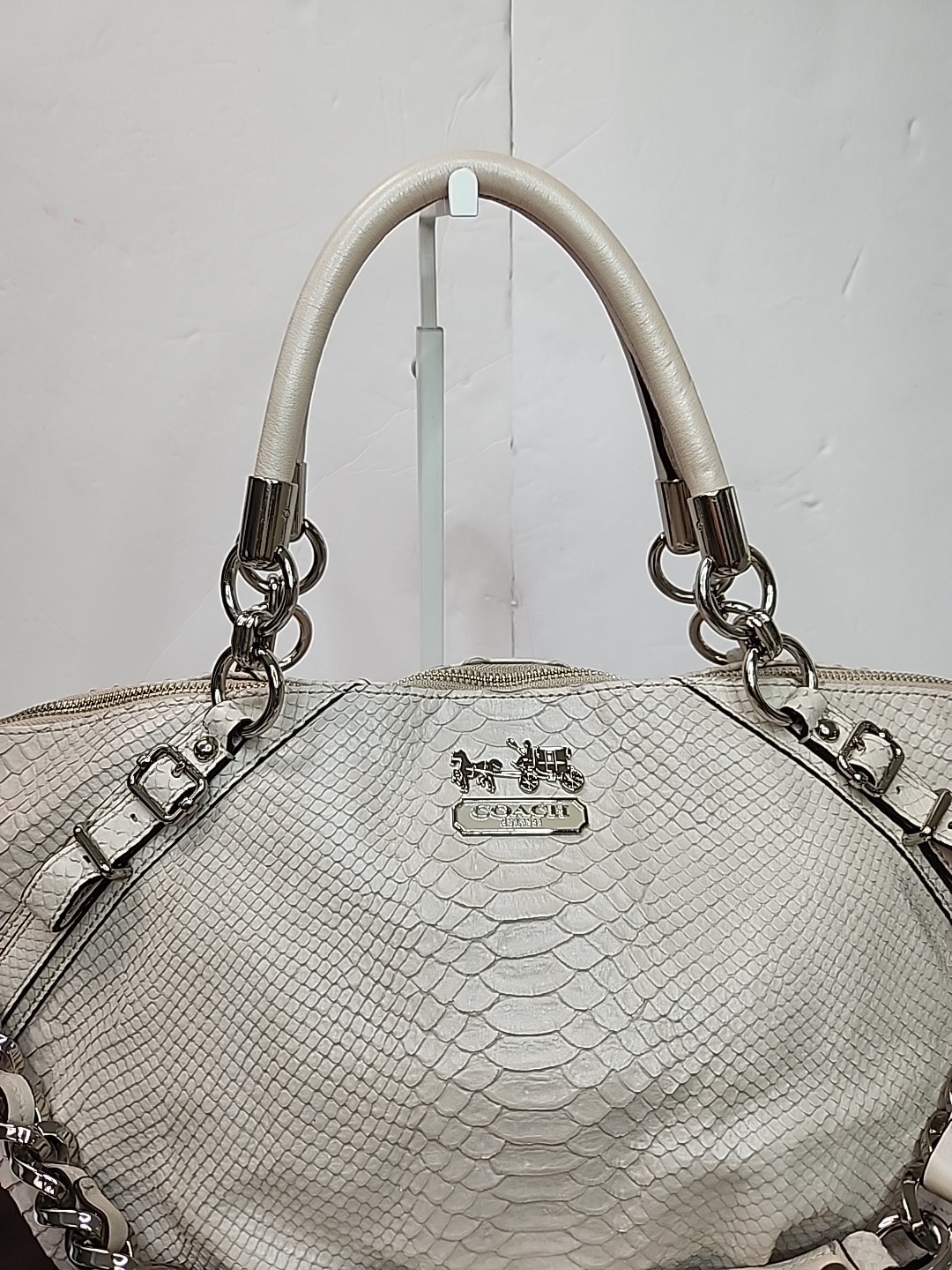 Coach k1093-16346 Madison Sophia Python Lthr Satchel Bag Shoulder Beige Taupe