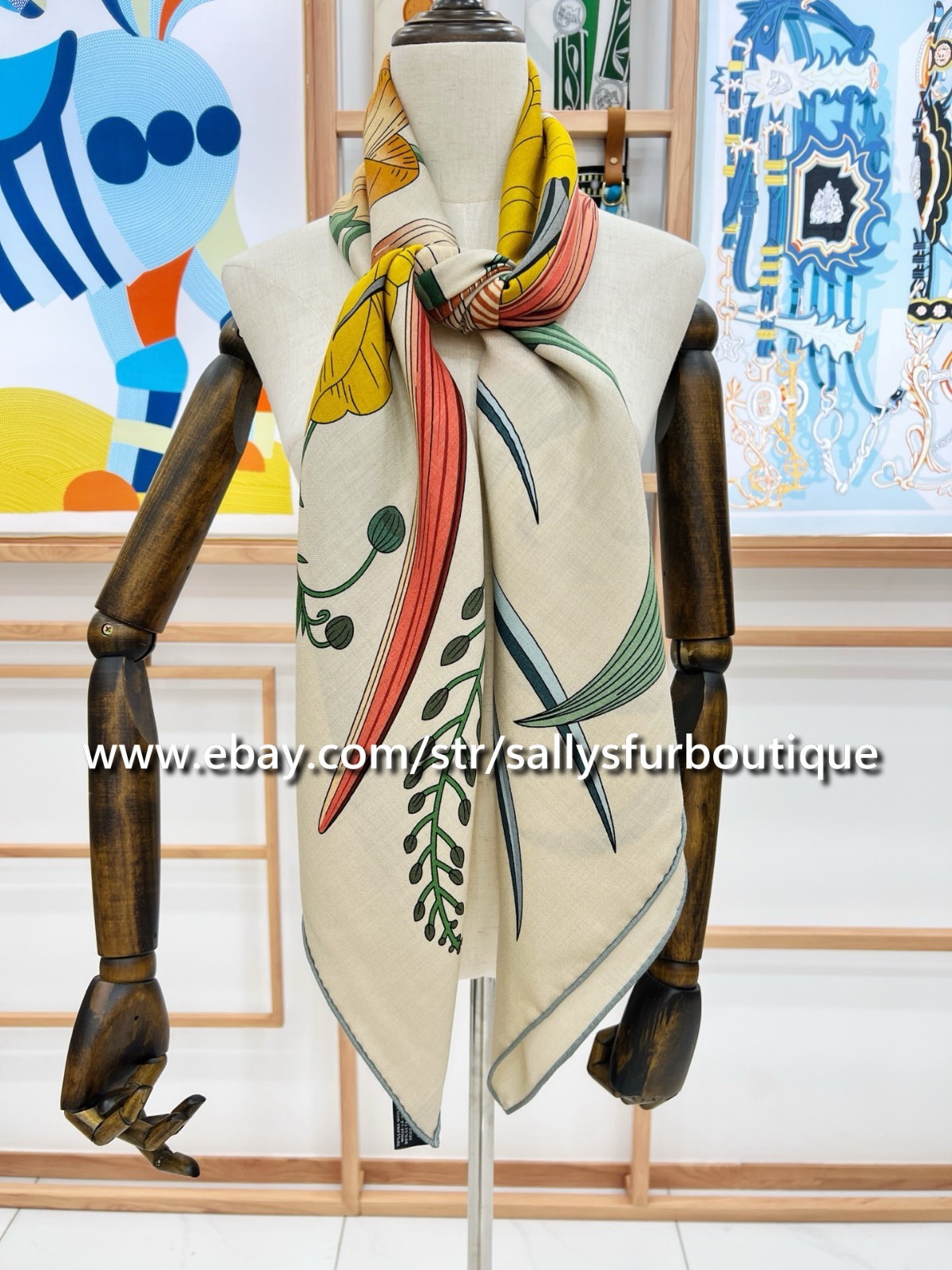 Sallys 70% Cashmere & 30% Silk Stole Flowers Print Double Face Scarf Shawl 53″