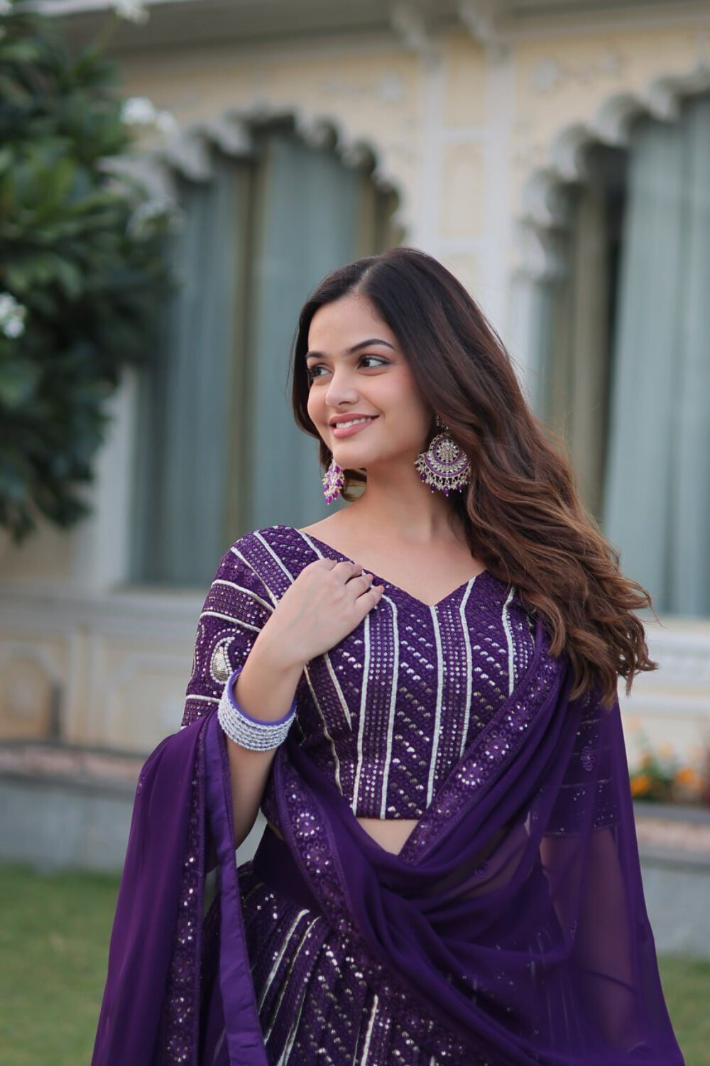 Purple Designer Dyeable Pure Viscose Jacquard fabric Lehenga Choli & Dupatta Set