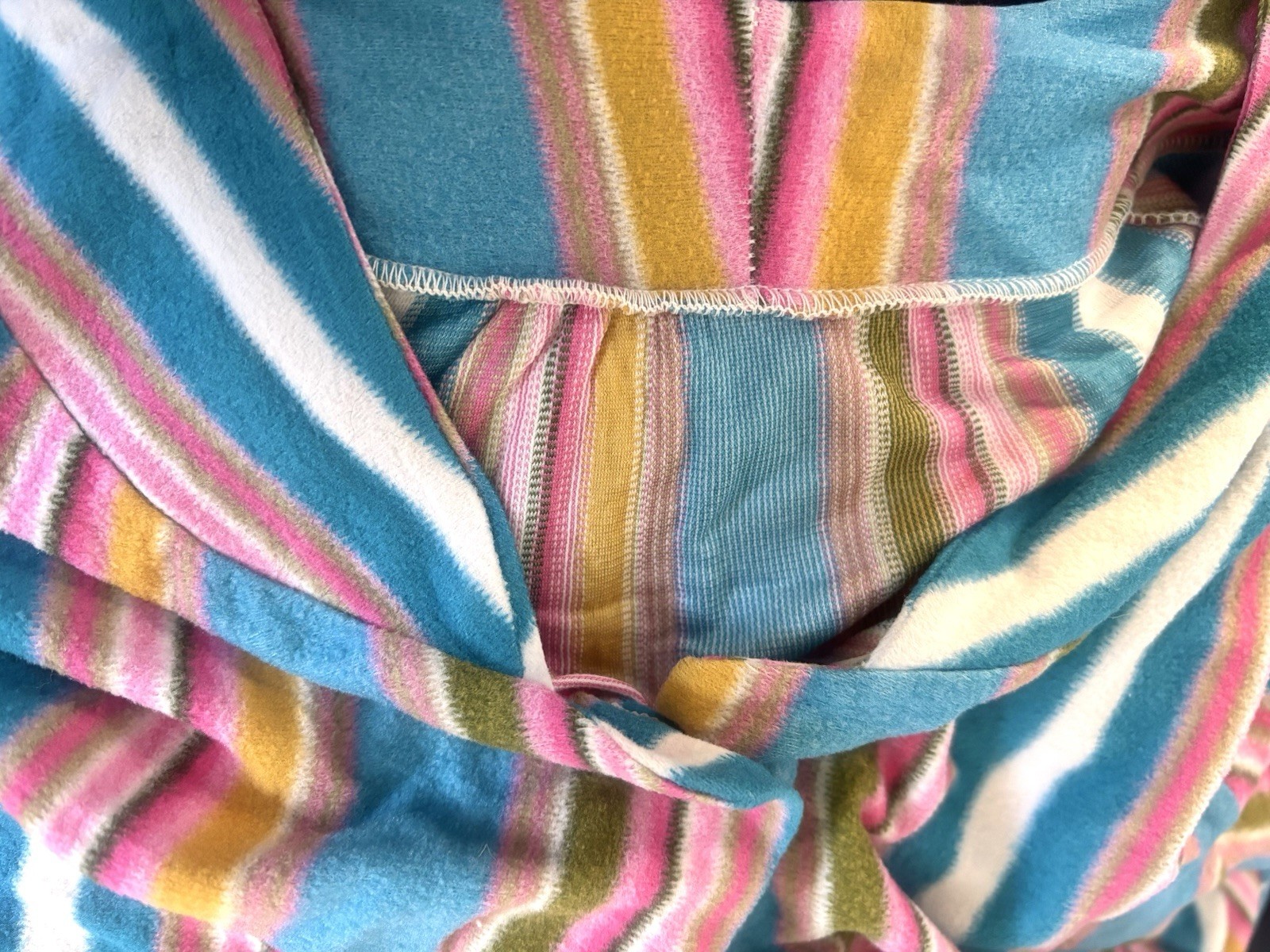 Vintage 70s Striped Colorful Terry Midi Lounge House Dress/ Pool Cover Up- Sz M