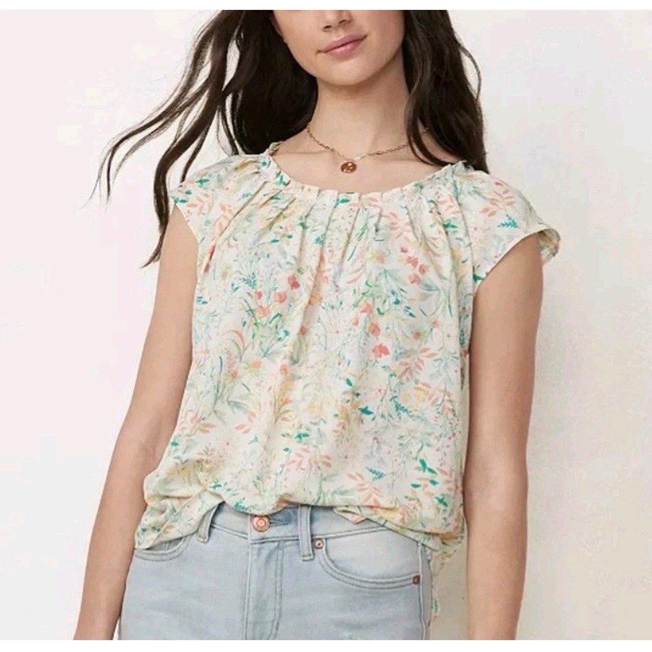 Lauren Conrad LC Floral Peasant Blouse Cottagecore Romantic Boho Top L