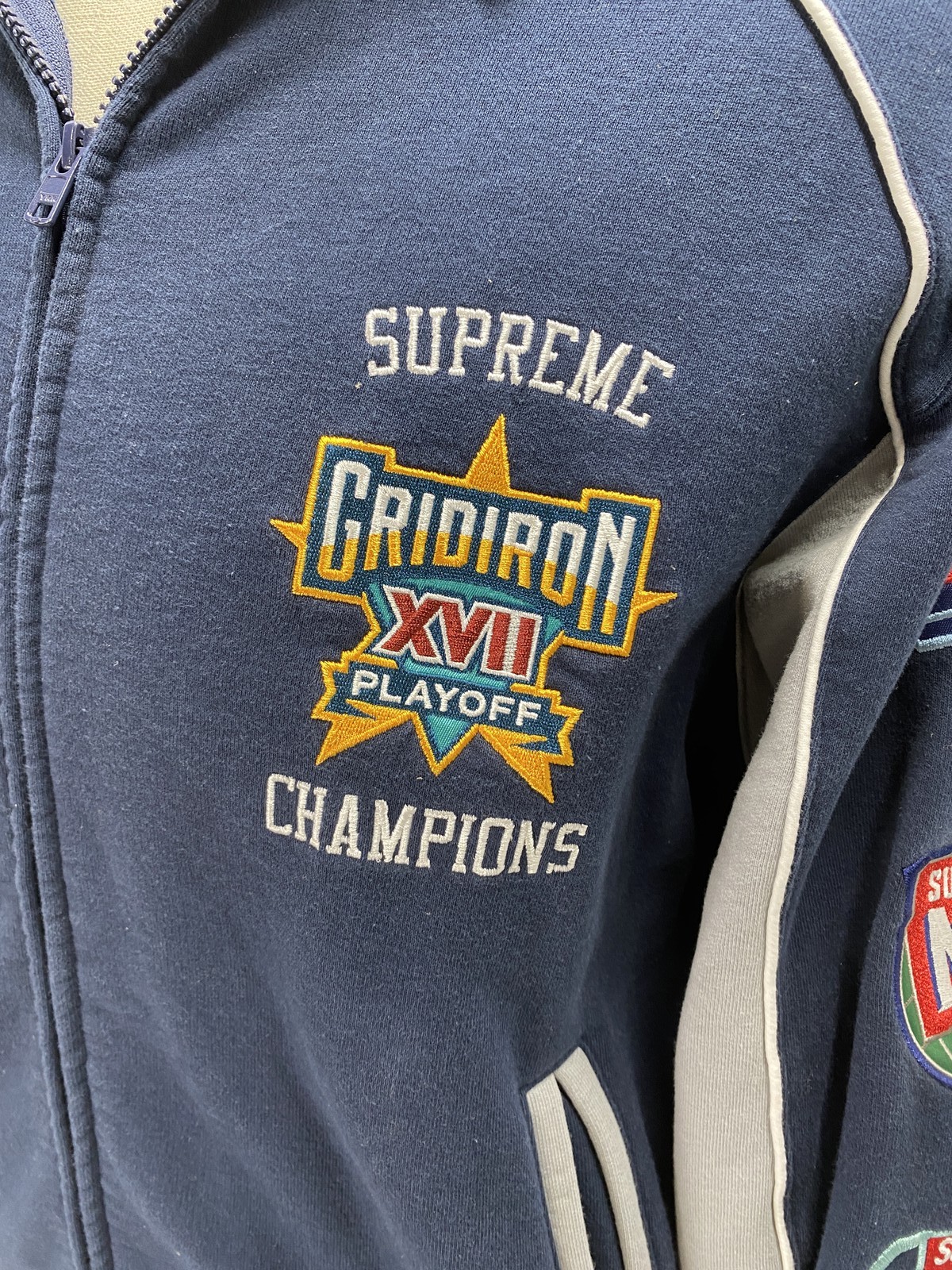 Supreme Mens Playoffs Zip Up Hooded Sweatshirt Size M Navy Blue