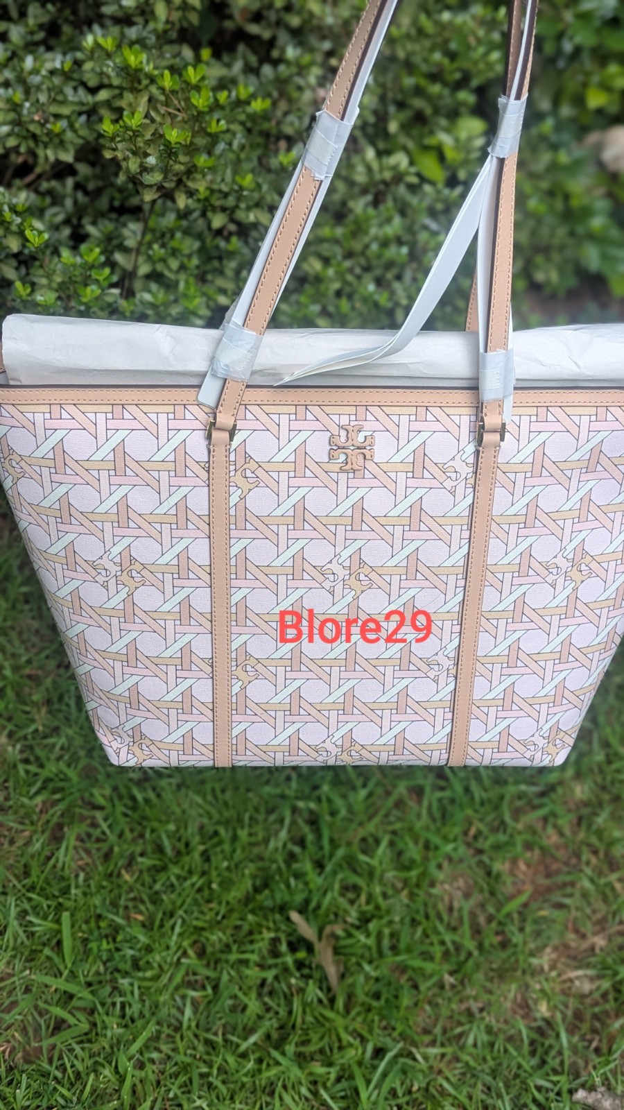 NWT Tory Burch Blake Basketweave Zip Tote AND LARGE ID CARD