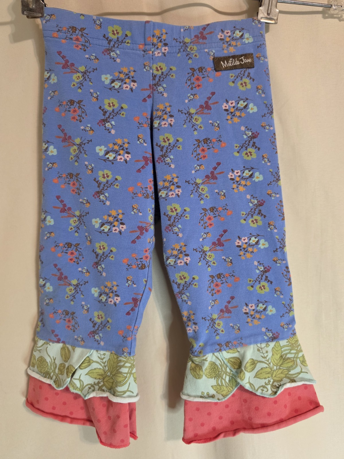 Girls Pants By Matilda Jane Size 4 Blue Floral Print With Tiered Hem