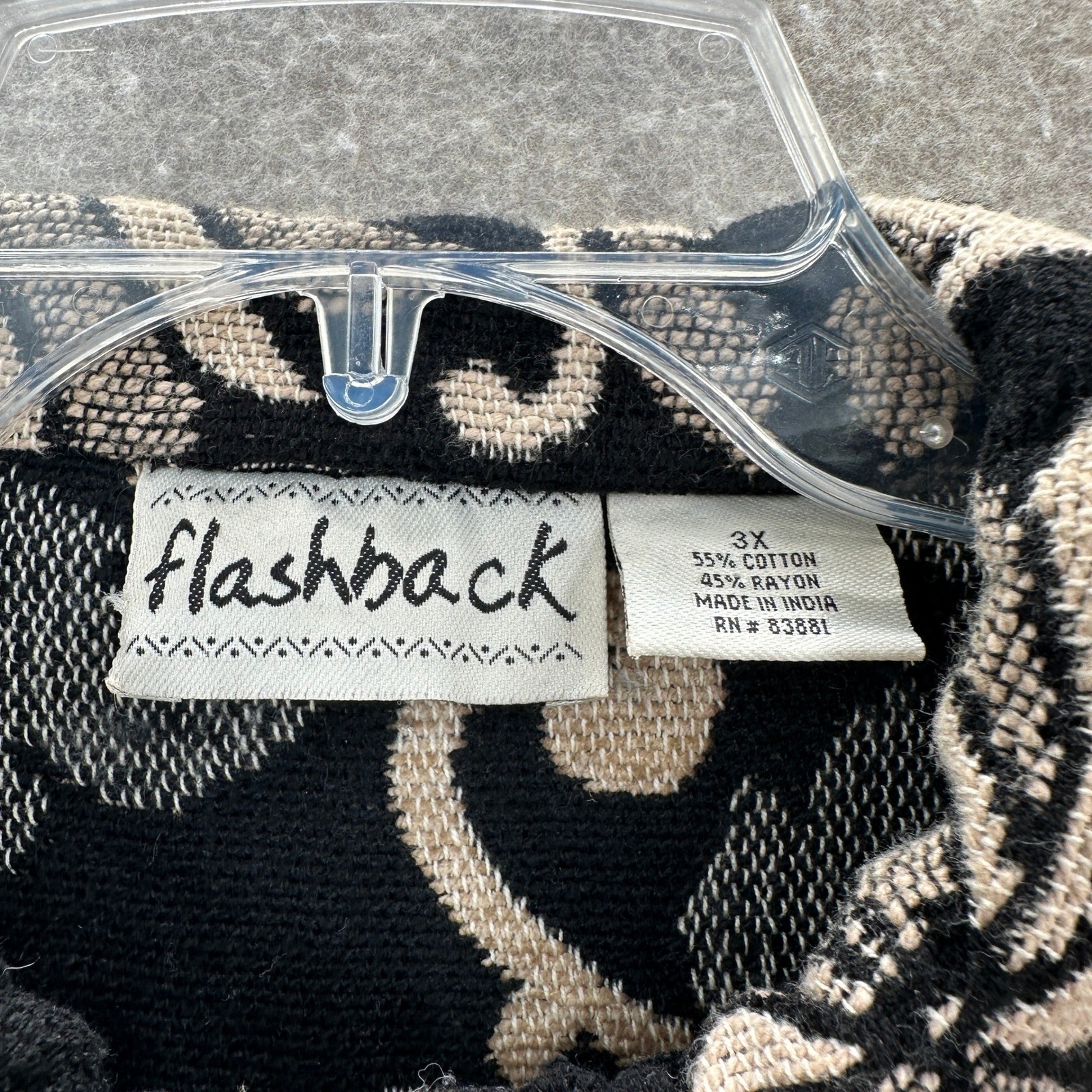 Flashback Tapestry Jacket Womens 3X Black Beige Damask Floral Toggle Button Boho