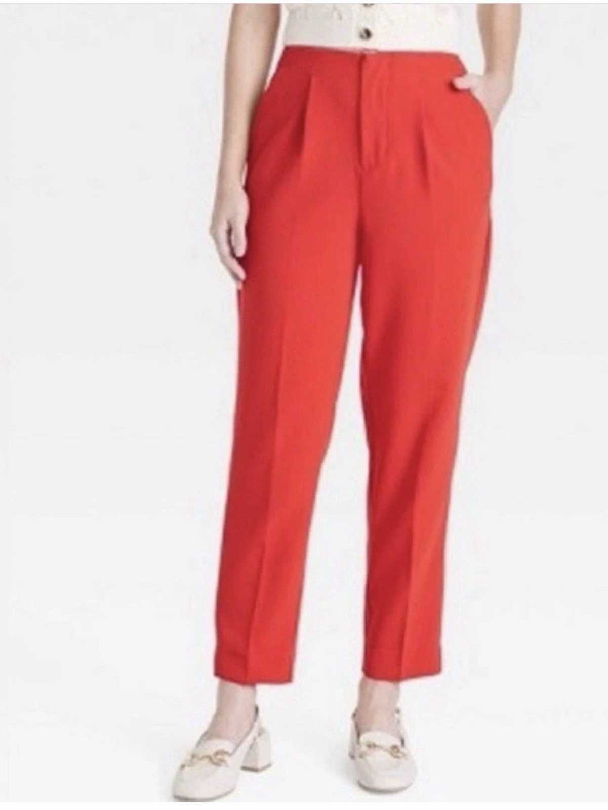 A NEW DAY Tapered Leg Ankle Trousers Women Red Slim Hip High Waist Pants NWT