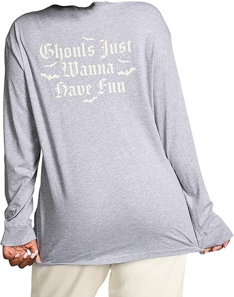 Victoria’s Secret Pink Campus Long Sleeve Oversize Crew Neck Tee Grey Ghouls NWT