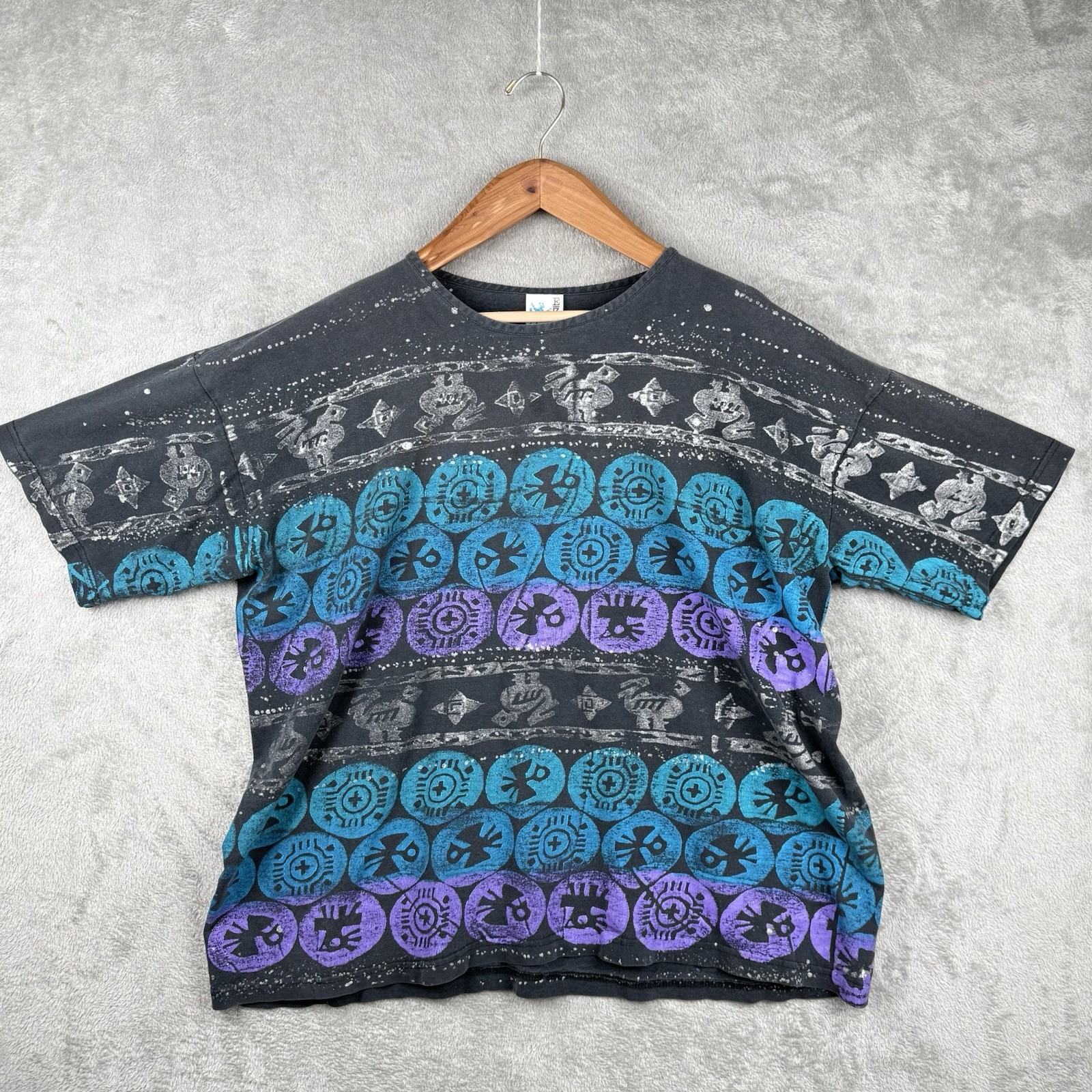 EZL Painted Glitter Shirt Mens L One Size Vintage 90s Tribal Hip Hop Colors