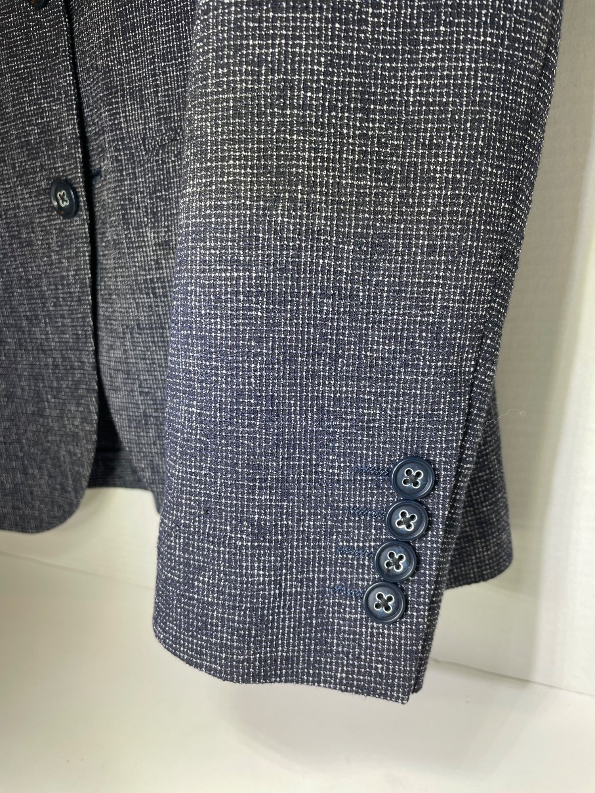 Moss London 40 Men Gray Chevron Slim Fit Tweed Wool-Blend Single-Breasted Blazer