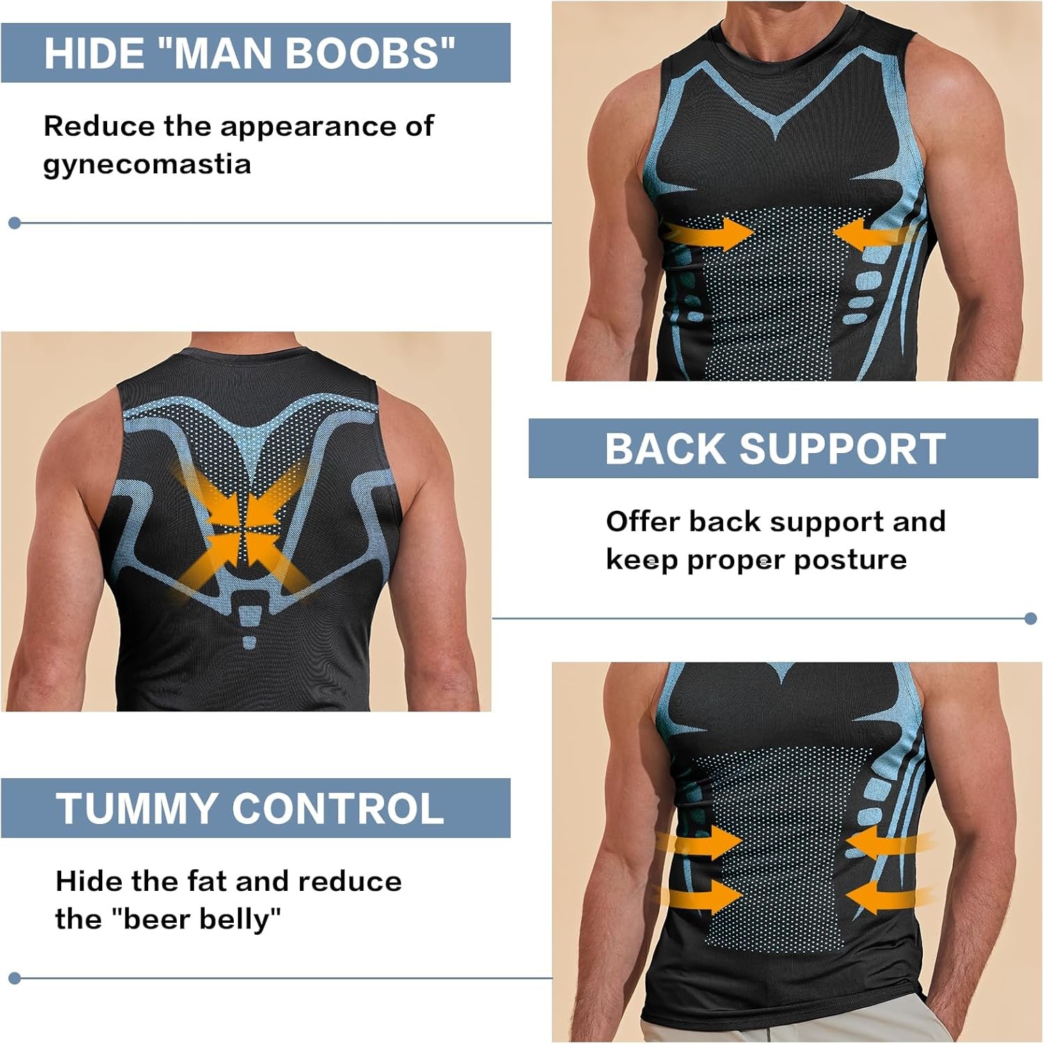 Men Compression Shirt Version Ionic Shaping Sleeveless Vest Sport Tank Top S~2XL